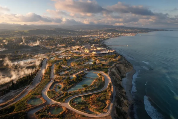 Veduta aerea del Parco delle Terme di Sciacca con strade ecocompatibili